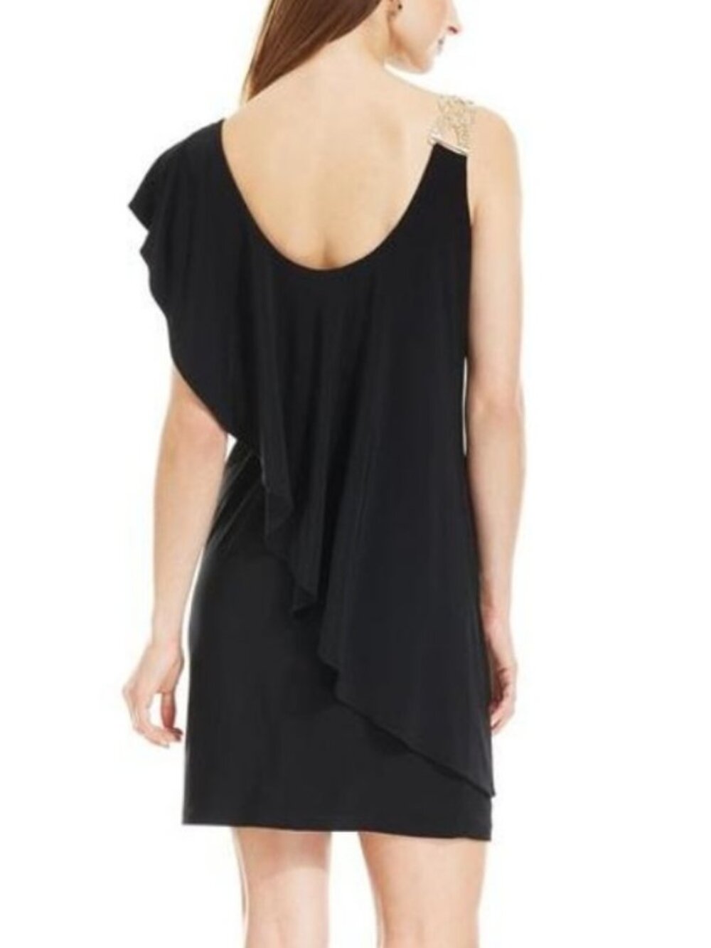 Betsy & Adam LBD, Shift Silhouette, Gold/ Rhinestone Statement Buckle Strap- 6